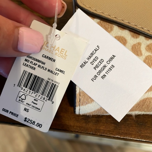 NWT Michael Kors Carmen Genuine Calf Hair & Leather Bifold Wallet MSRP $258 - Picture 3 of 9